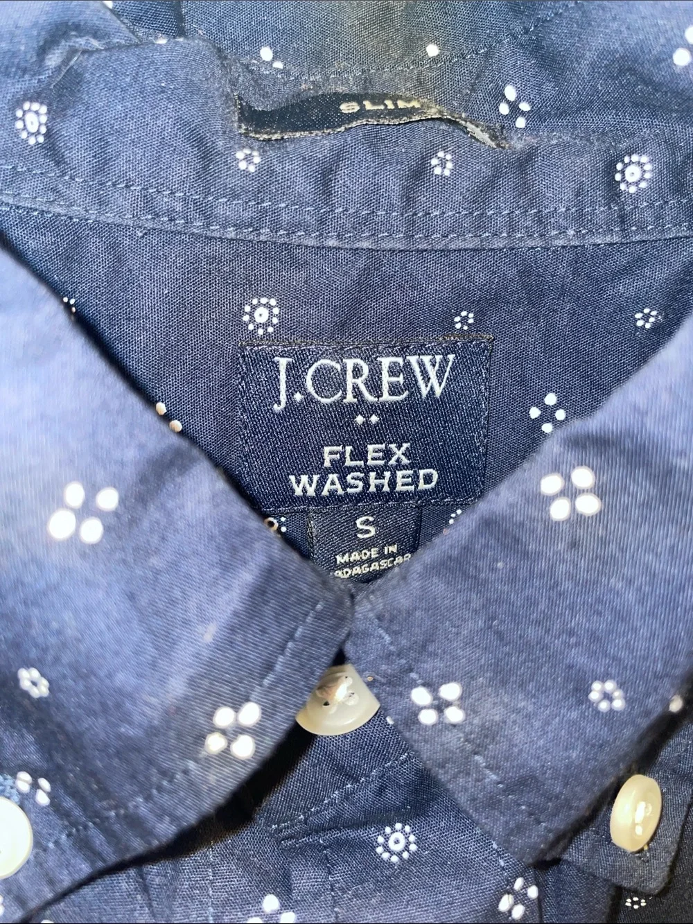J. Crew Navy Short-Sleeve Button-Down with White Micro Motif